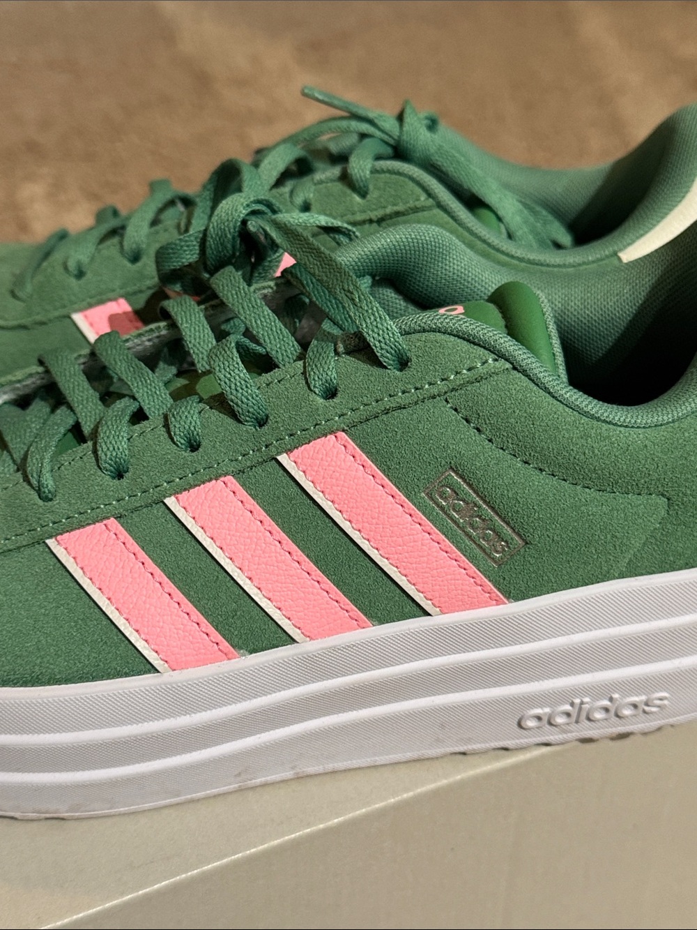 adidas Women's Green Suede Sneakers with Pink Stripes - Picture 6 of 7